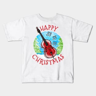 Christmas Double Bass Bassist Musician Xmas 2022 Kids T-Shirt